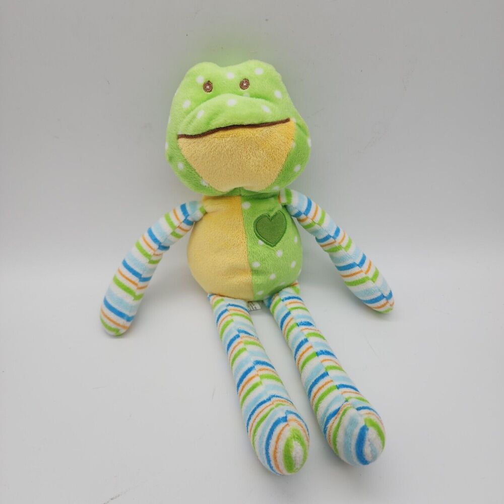 Baby Ganz Softies Frog Plush 13" Heart Chest Stripe Legs Polkadots Lovey BG2849